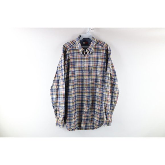 Vintage 90s Tommy Hilfiger Mens Medium India Madras Plaid Collared Button Shirt - Picture 1 of 8